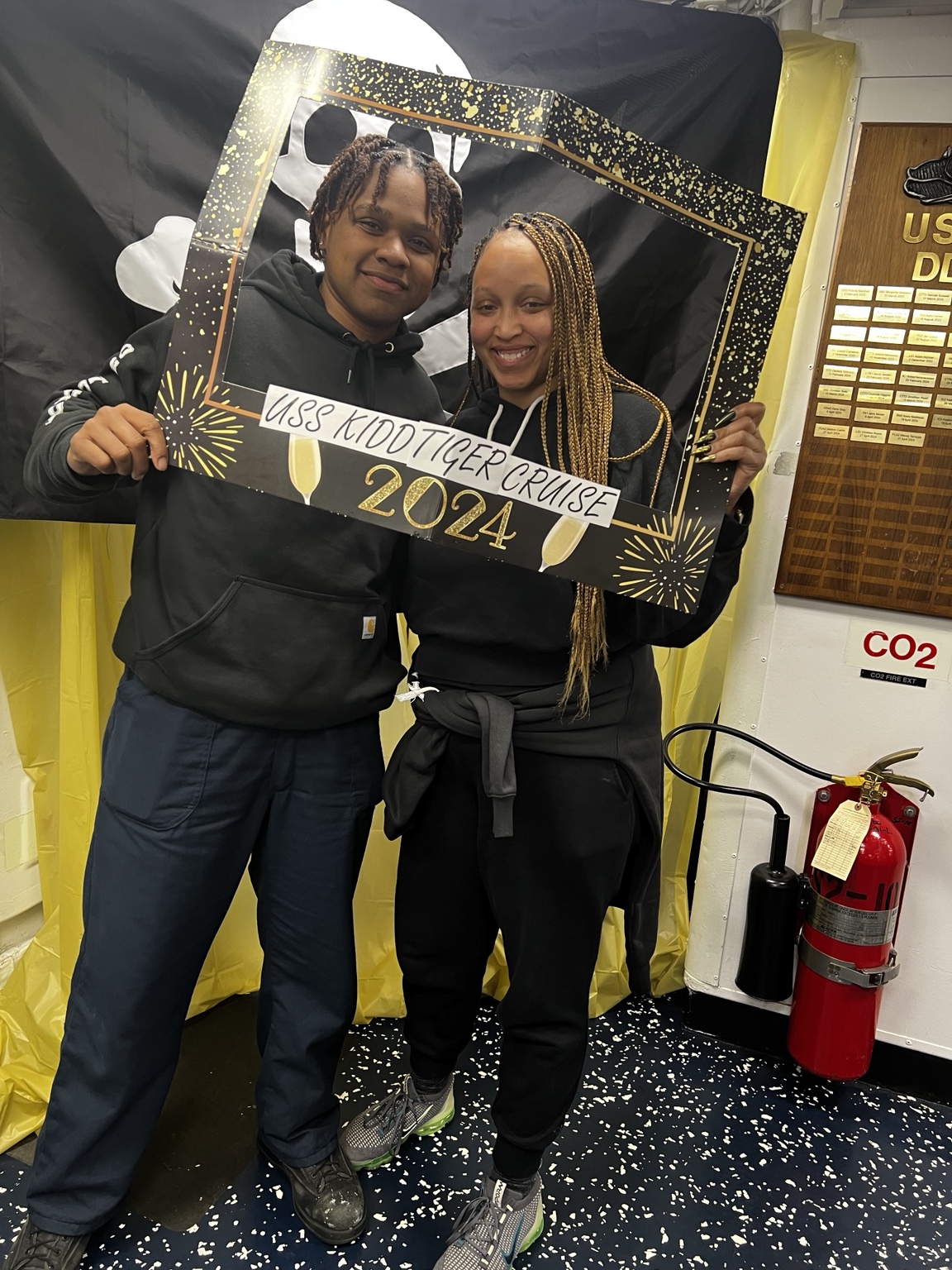 Marquita with her daughter during the USS Kidd Tiger Cruise after deployment